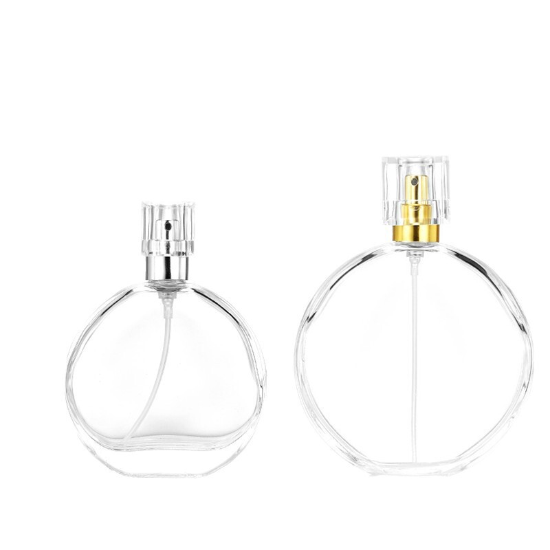 スプレーフラットラウンドガラス香水瓶卸売 50ml100ml バヨネットスプレーボトル包装透明サンプル包装|undefined