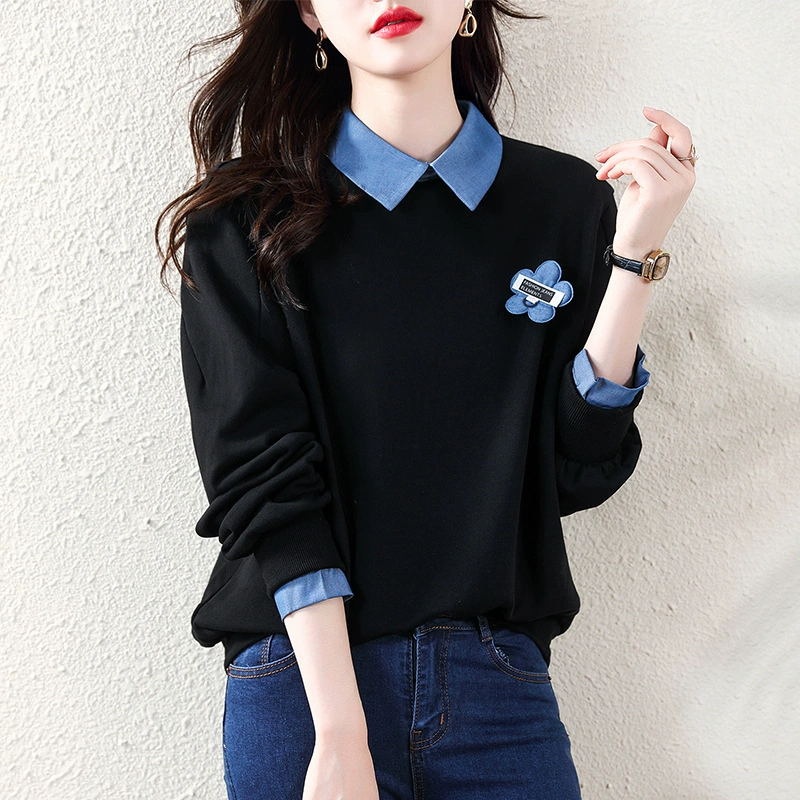 Осень 2022 Новая Мода отворотом свитер женский плечо с длинным рукавом пригородная прямая Повседневная ниша