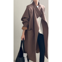 Yanshuang レトロラペル 1 ボタンミッドレングスコート女性のための秋の新しいルーズウインドブレーカージャケット 82116