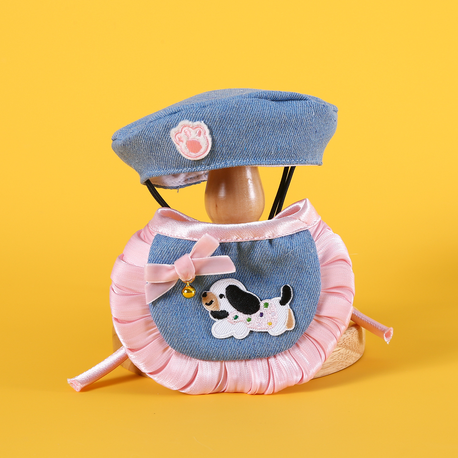 Pet denim de encaje bib toallas babosas sombrero Teddy Bear Kitty princesa arco set de bordado