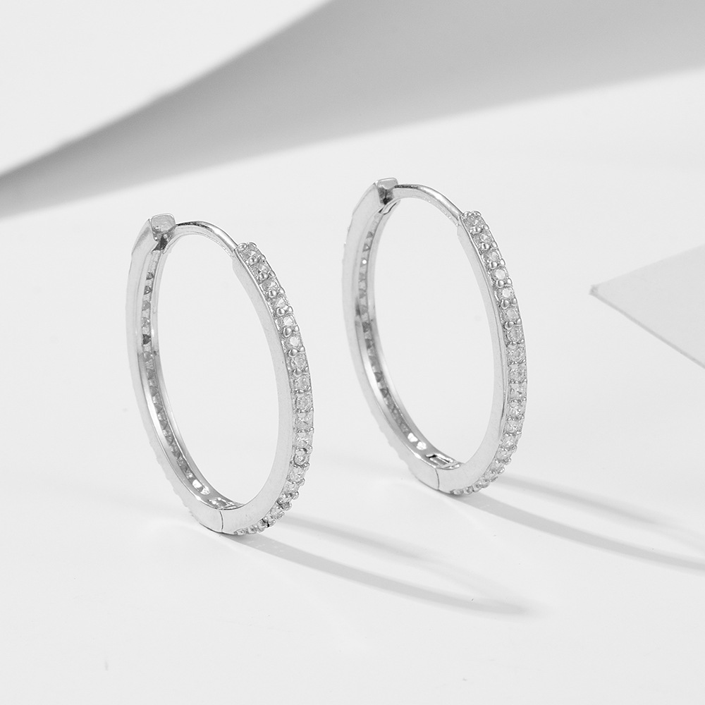 925 Sterling Silver Material 1 Pair 925 Sterling Silver Zircon Geometric Solid Color Hoop Earrings