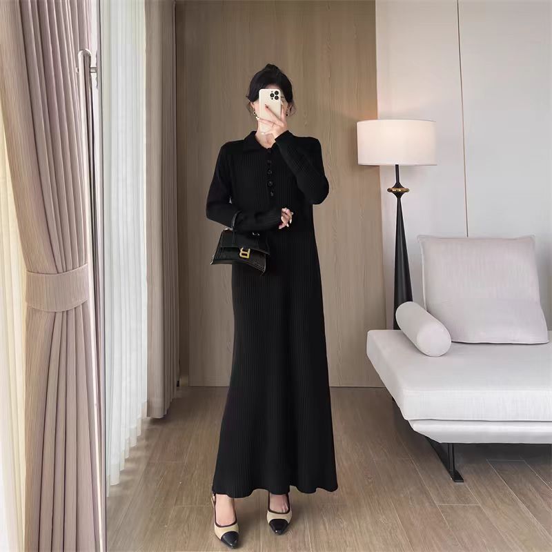 Light Luxury Style Niche Minimalist Ultra-Long Plus-Size Corduroy Dress for Women, New Loose-Fitting Slimming Long Dress for Spring and Autumn
