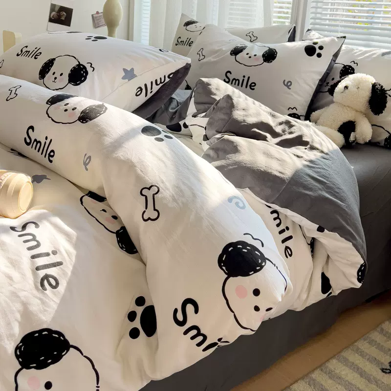 卡通水洗棉床上四件套2025新款春夏被套罩可爱床单人床笠款三件套