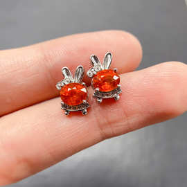 新款天然石榴石耳钉S925银镶嵌主石5*7mm百搭网红爆款女饰批发