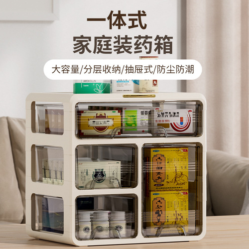 Household large-capacity medicine box, multi-layer drawer-type medicine storage box, household desktop standing medicine box