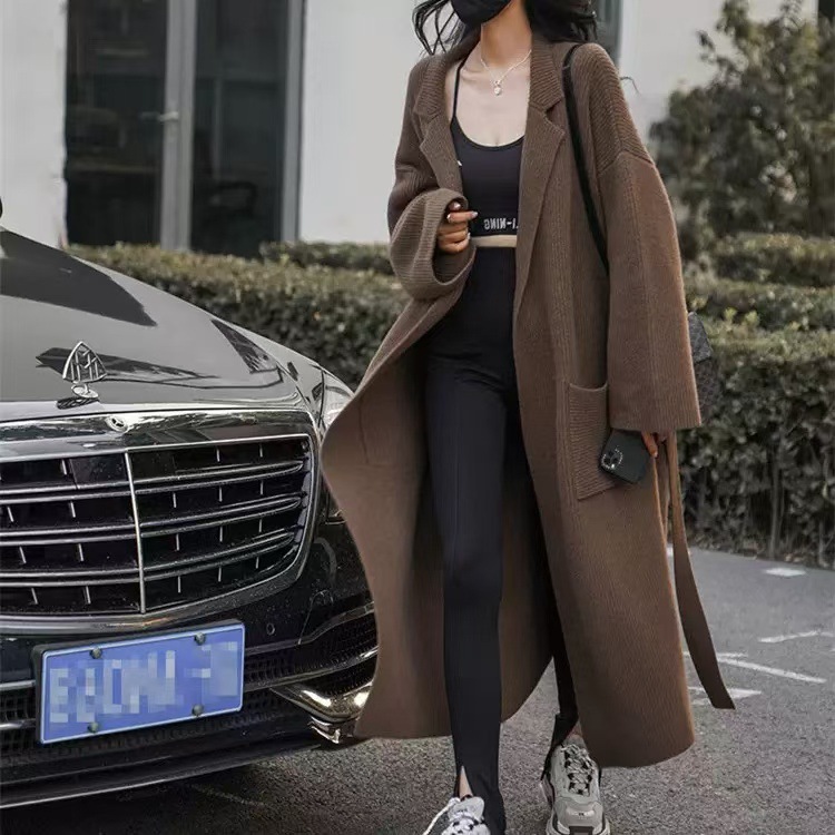 Suit Collar European and American Style Sweater Jacket 2025 Autumn and Winter Long Loose Sweater Cross Knitted Cardigan Women's Fashion Elegant