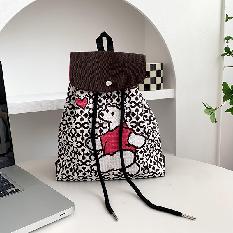Mochila de alta calidad para damas nueva personalidad de dibujos animados versátil de gran capacidad de viaje bolsa de tejido portátil mochila de punto