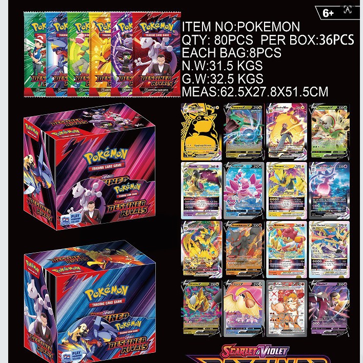 Cross-Border Foreign Trade Version Boxed Cards Pokémon Series Pure English Version 288 Cards in English Flash Cards Wholesale
