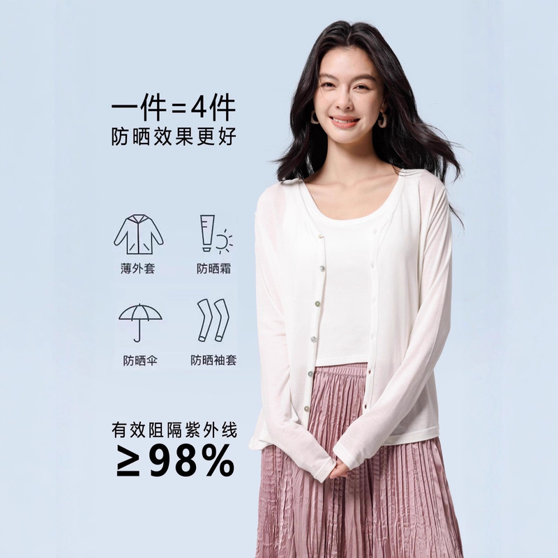 2025 Spring and Summer Lyocell Tencel Women's Sun Protection Jacket Thin Long Sleeve Outerwear Lazy Style Knitted Top Air Conditioning Shirt