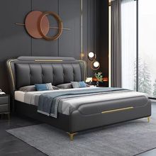 科技布现代简约主卧婚床双人床1.8意式皮床小户型1.5米高箱储物床