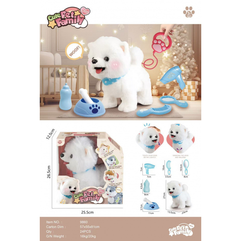 Club Teddy Club Peluche eléctrico Conejo blanco Golden Retriever Juguetes para niños Caminar llamado Muñeca de mascota