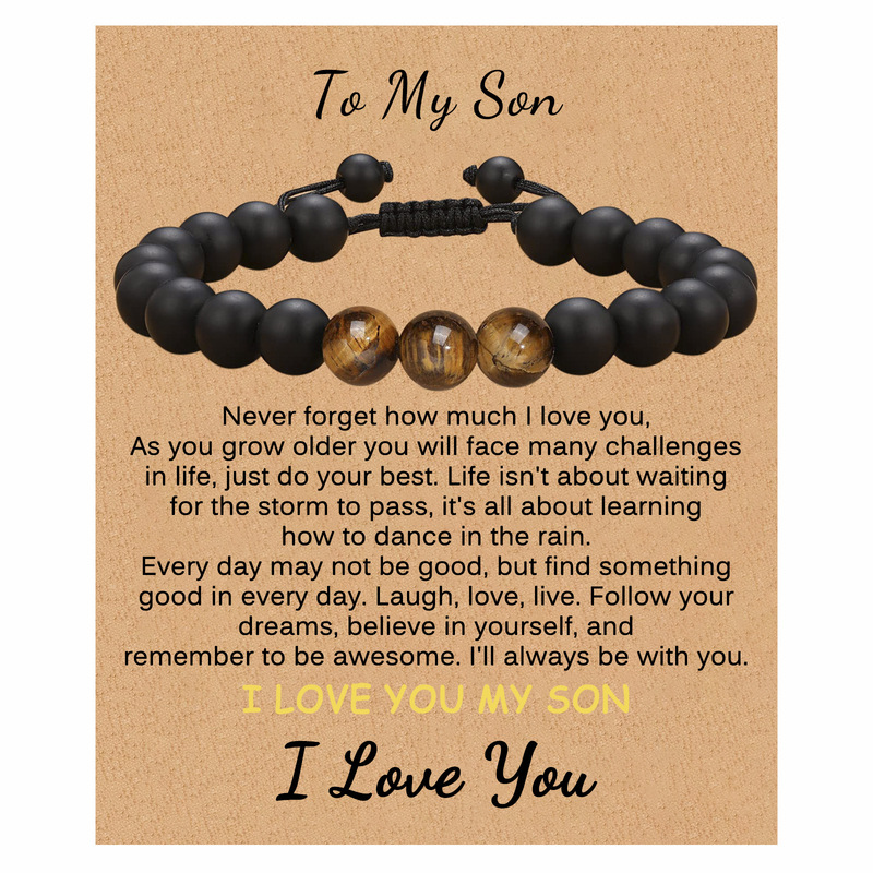 Amazon Hot Sale Frosted Stone Tiger Eye Card Bracelet Hand Woven Boyfriend Son Father Greeting Card Bracelet