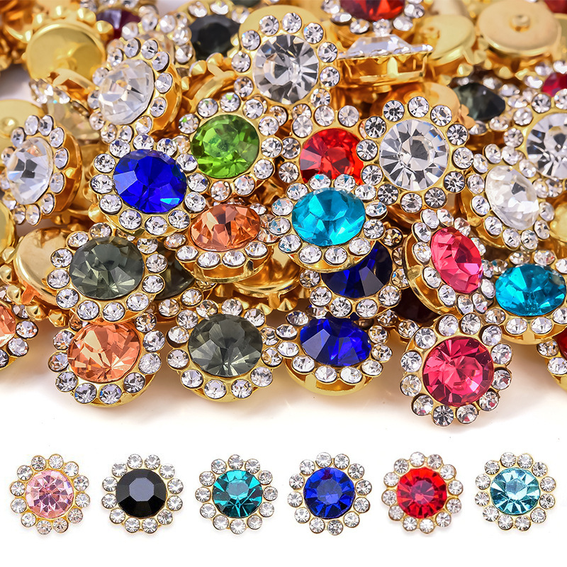 Sunflower Glass Hand-stitched Drill Round Disc Drill Buckle DIY Clothing Accessories Nail Jewelry Alloy Claw Drill Hair Accessories Sunflower Glass Hand-stitched Drill Round Disc Drill Buckle DIY Clothing Accessories Nail Jewelry Alloy Claw Drill Hair Accessories