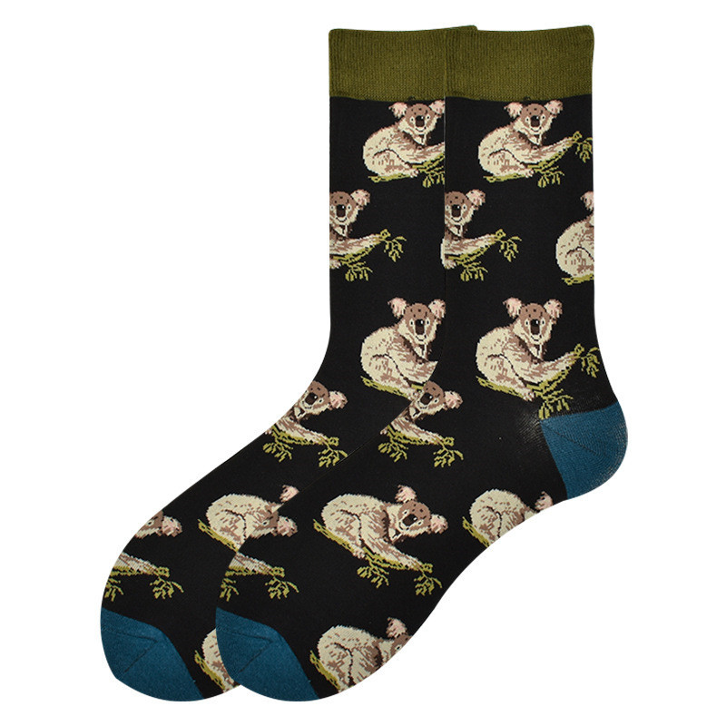 Popular Primavera, Otoño e Invierno moda media pantorrilla jacquard calcetines moda dibujos animados animal comida geométrica rayas fabricante