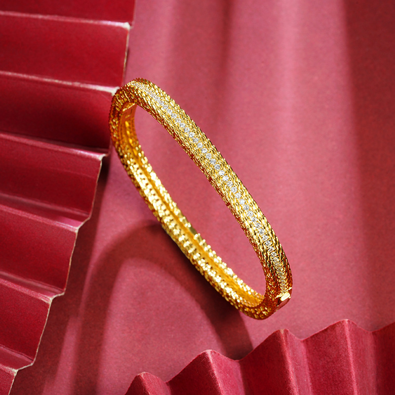 Pulsera de oro de arena vietnamita estilo de palacio con microincrustaciones de circón, pulsera geométrica cuadrada, temperamento, joyería de mano de alta calidad al por mayor