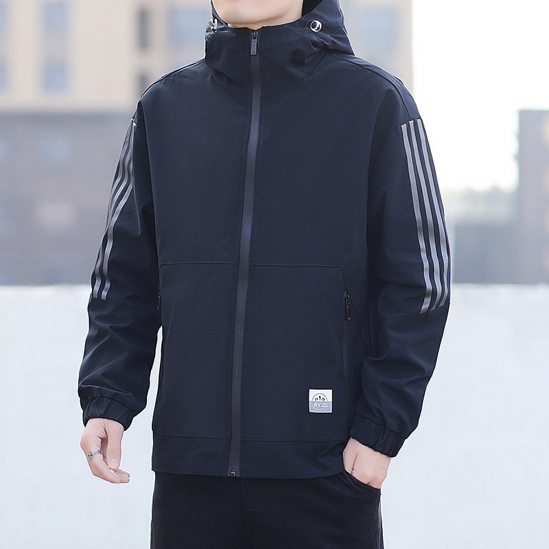 Otoño y invierno pareja de vestir a prueba de viento impermeable chaqueta con sombrero transpirable al aire libre montaña abrazadera deportiva ropa de hombre