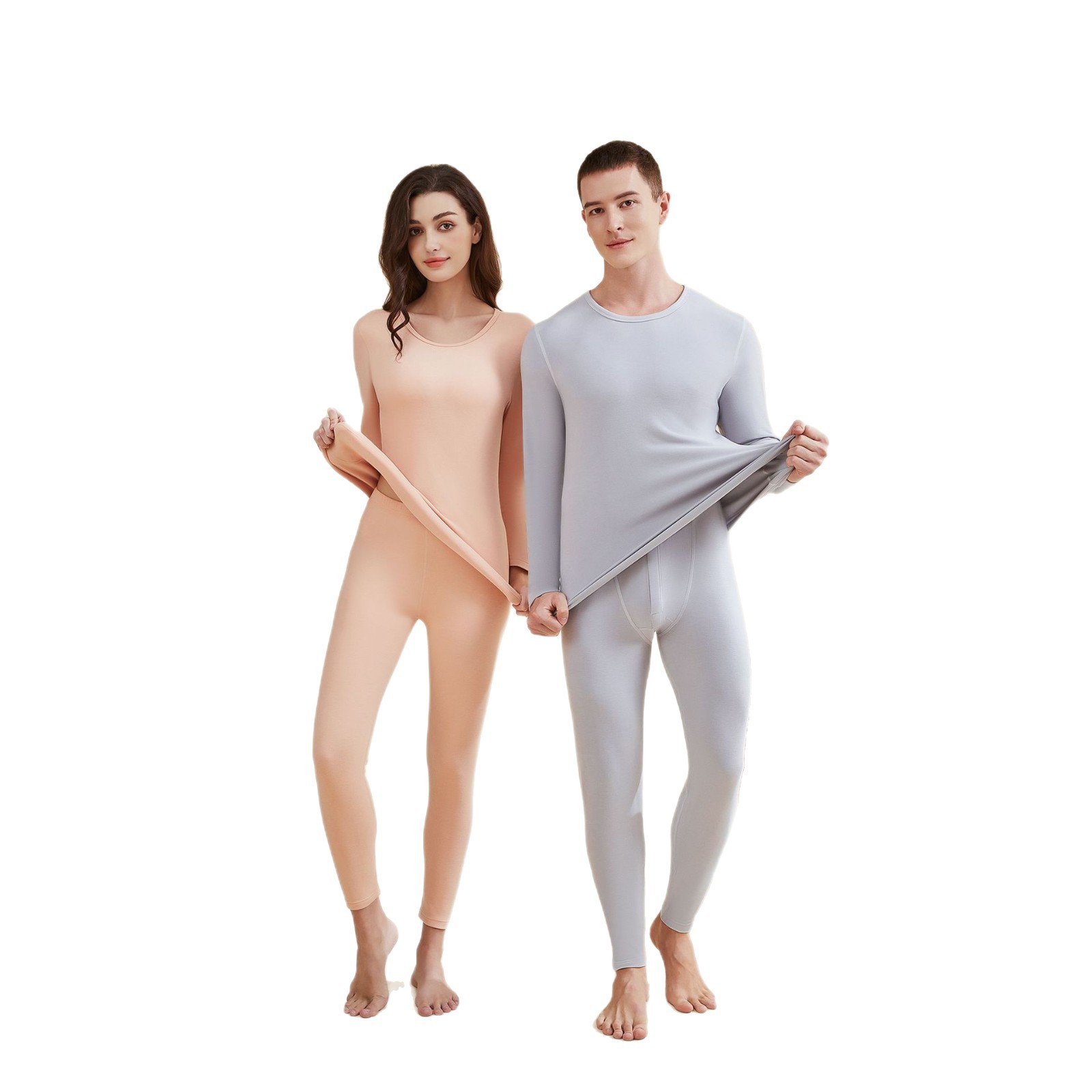 Traje térmico acrílico de nuevo estilo transfronterizo, pantalones de manga larga con cuello redondo para hombre