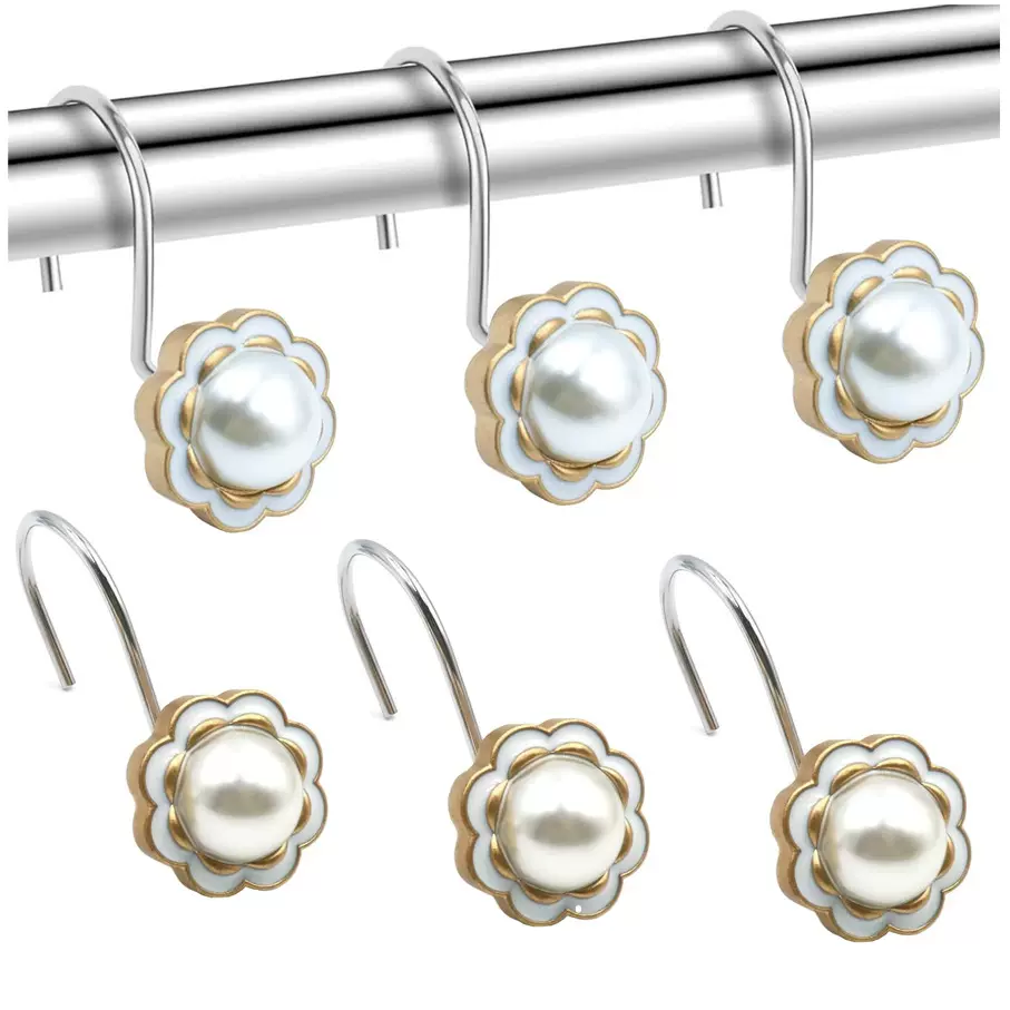 厂家直销亚马逊 希音 拼多多跨境热销品珍珠花朵装饰性浴帘挂钩