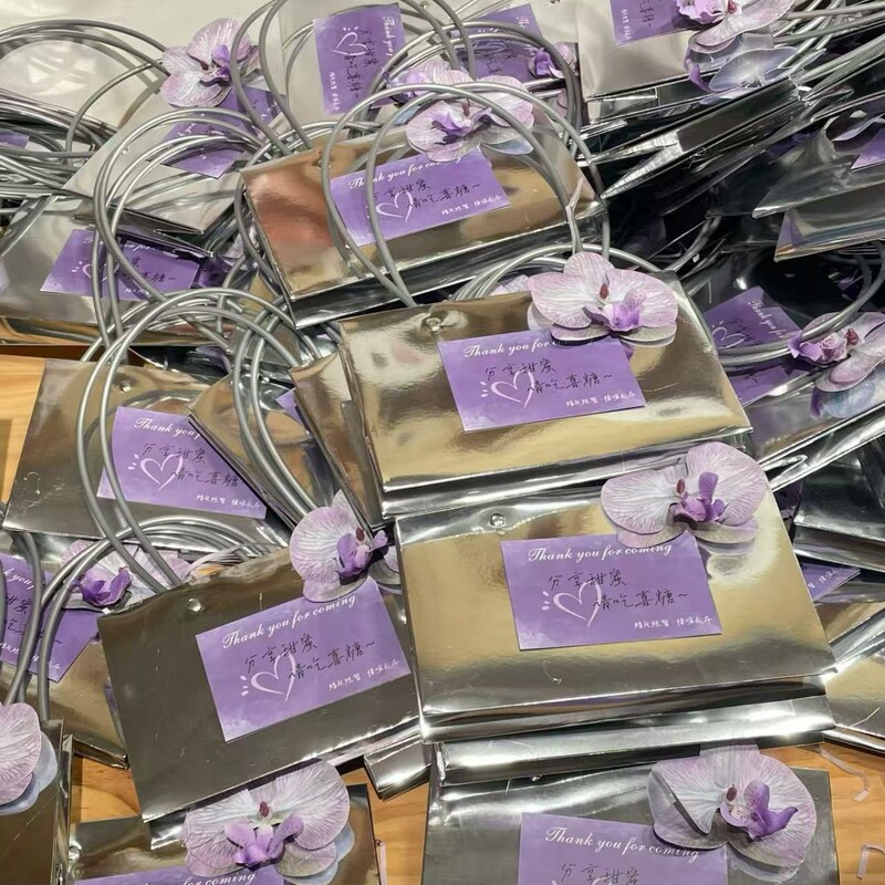 Thickened Silver-Colored Baby Birthday Party Favor Candy Box Handbag Valentine's Day Floral Packaging Bag Bouquet Tote Bag