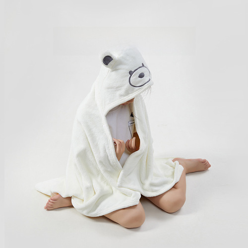 Child's bath towel cape with hood, wearable or wrapable, suitable for autumn and winter, water-absorbent baby bath robe, 100% cotton, household quick-drying