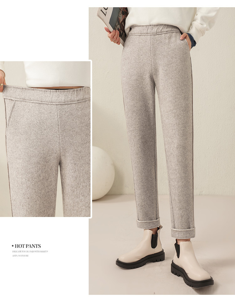 Quần culottes nữ ống rộng cạp cao dáng suông chất len mềm mại — Màu đen chi tiết 11