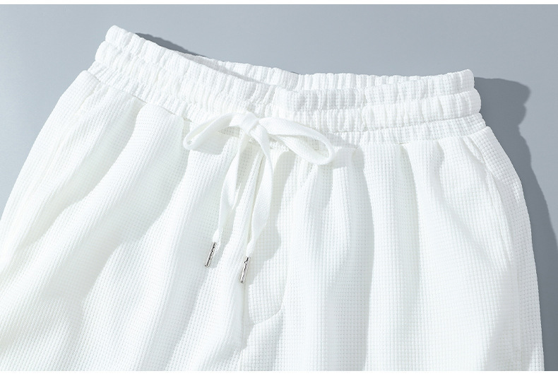 Dwuczęściowy zestaw męski T-shirt sportowy Waffle Short z krótkim rękawem i luźnym, krótkim rękawem, na lato_voghion.com