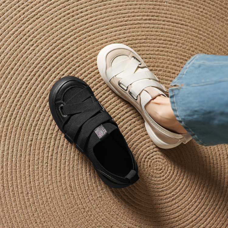 Giày sneaker nữ chunky đế dày da dê phối màu cao cấp — màu đen, màu trắng ngà chi tiết 70
