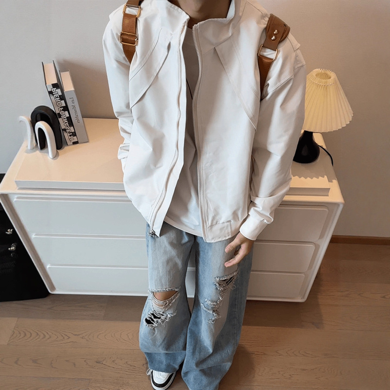 Off-White Deconstructed Splicing Short Jacket Men's Autum American Stand-Up Collar Flight Jacket Outdoor Three-Proof Jacket