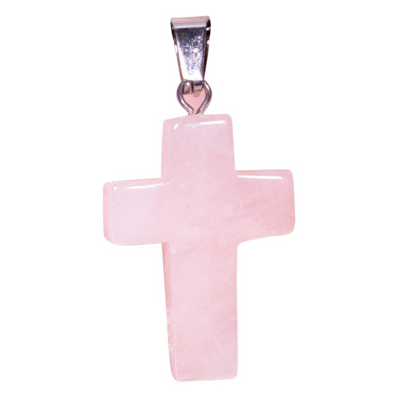 Cross-Border Natural Stone Red Agate Rose Quartz Cross Pendant Obsidian Crystal Necklace Factory Jewelry Wholesale