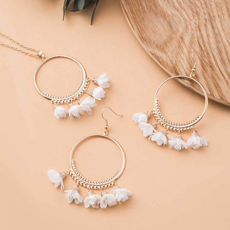 tassel geometric large circle flower long necklace earrings set wholesale jewelry Nihaojewelry