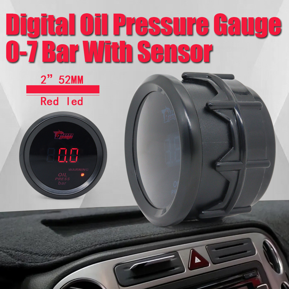 Cross-Border Hot Selling 52mm Car Modified Digital Display 12V Red Light Car Instrument Turbine Water Temperature Oil Temperature Oil Pressure Voltage