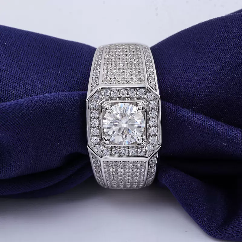 跨境莫桑石男款满钻戒指 个性独特男士戒指 925银新款工厂代发