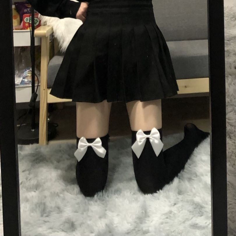 Calcetines japoneses con lazo por encima de la rodilla Calcetines JK terciopelo sexy Calcetines altos Calcetines Blanco y negro Medio grueso Estilo universitario