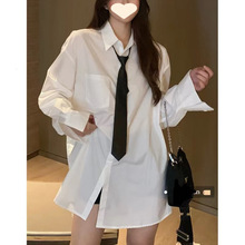 中长款男友风女衬衫2025春夏季新款宽松大码胖mm修身白色防晒衣潮