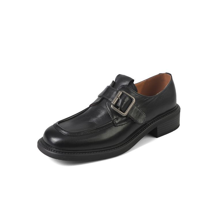 靴 new rock l lace loafer 90s 2025 New Cowhide Square Toe Leather Buckle Womens Shoes