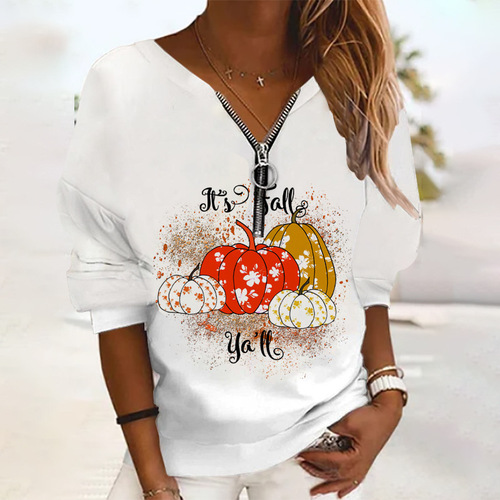 New  Autumn Amazon Halloween Print Long Sleeve Zipper Loose Casual Hoodie for Women