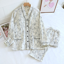 黑色简花孕妇睡衣女春秋季纯棉产后哺乳月子服春秋新款待产套装