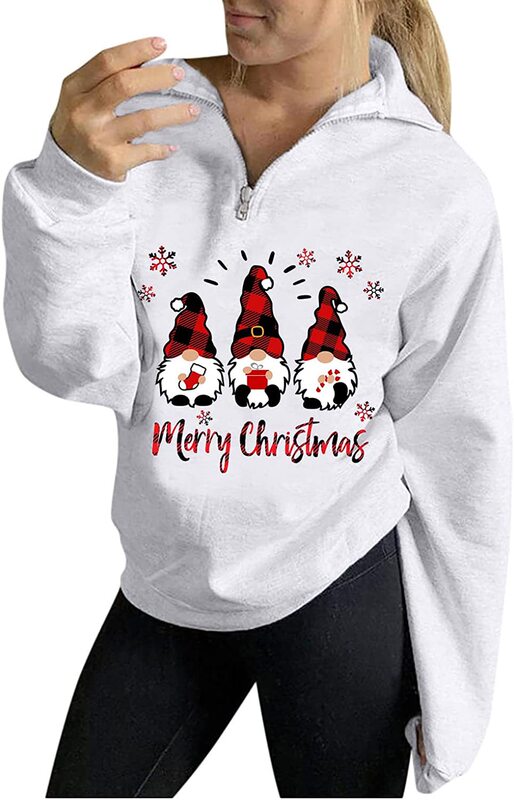 Amazon Explosions in stock Christmas Sweatshirt 1/4 Zipper Long Sleeve Lapel Sweatshirt Women's Fashion Winter New