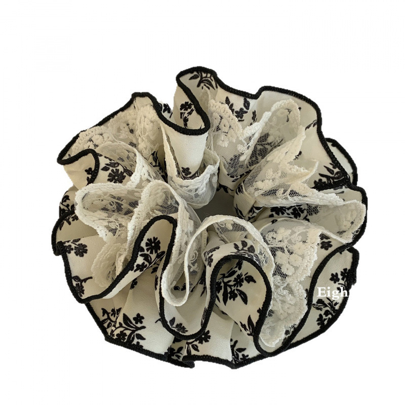 韩系复古米色碎花蕾丝大肠发圈女高级感丸子头超大新中式发饰头绳|undefined