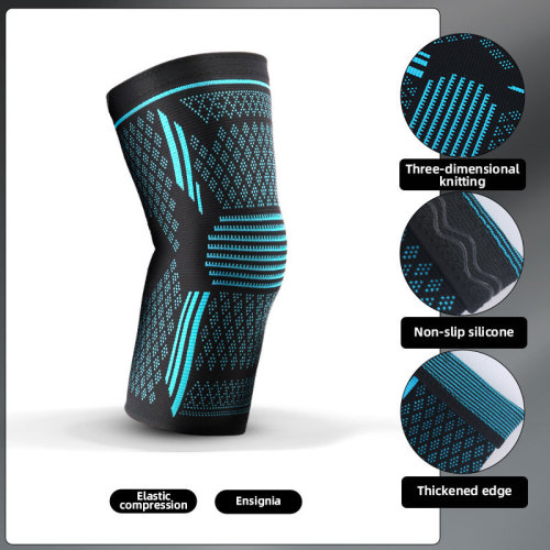 New style double-ripple silicone anti-slip nylon knitting breathable four-way elastic knee pads for sports protection