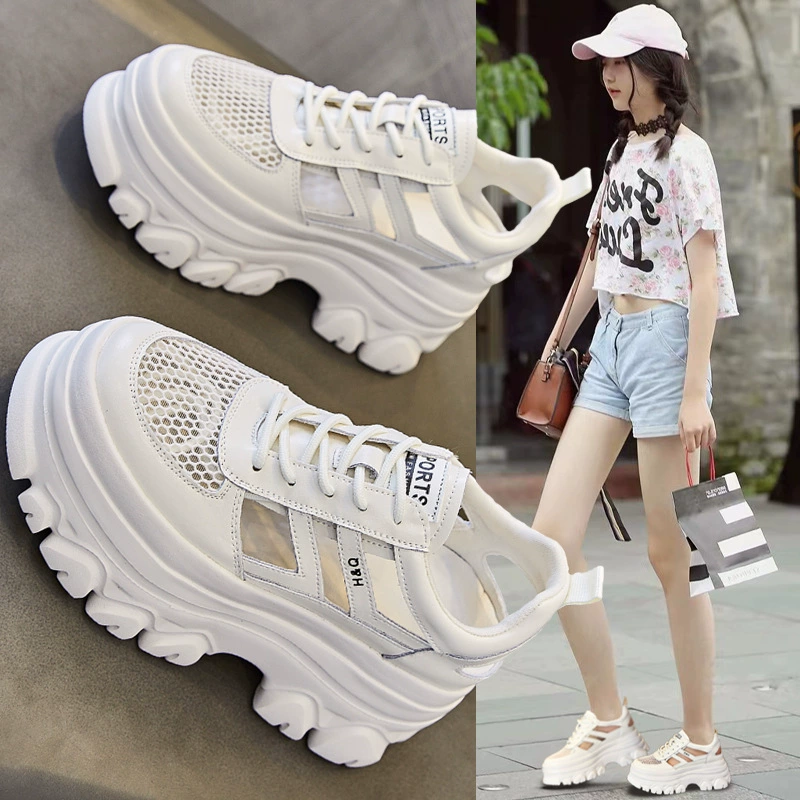 Кожаные полые сандалии на толстой подошве женские летние тенденции