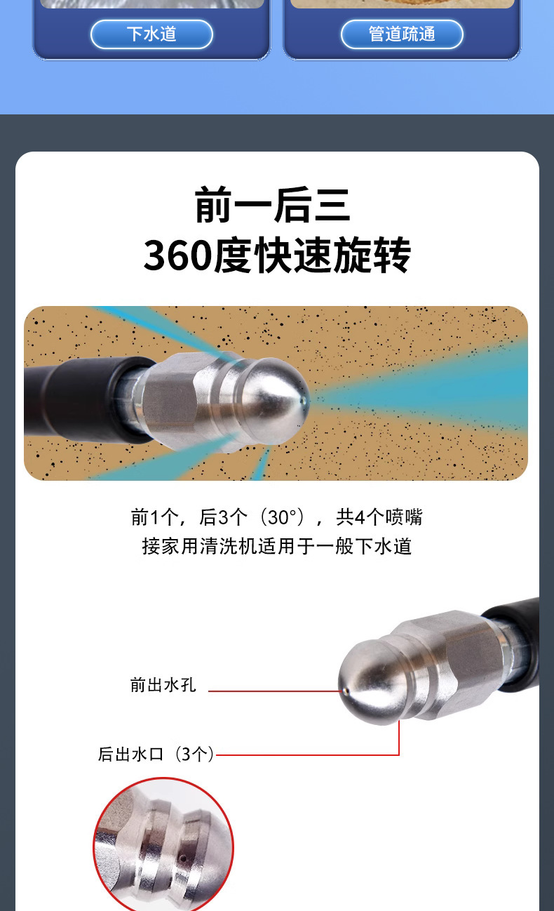 High-Pressure Explosion-Proof Pipe Unblocking Accessories Household Pipe Unblocking Sewer Pipe Cleaning Machine Pipe Unblocking Artifact