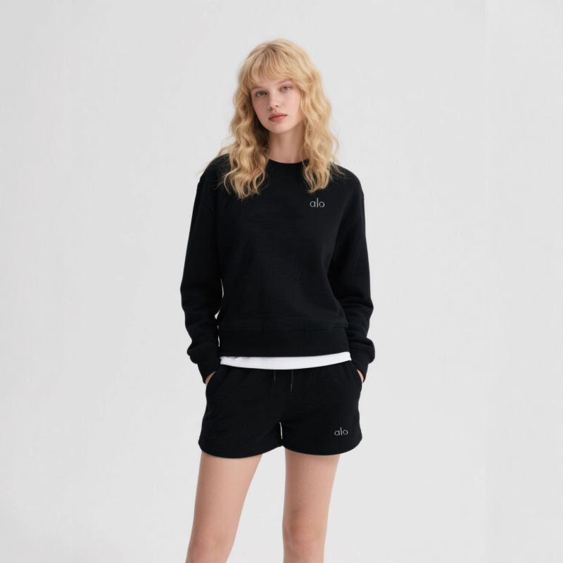 Cross-Border New Model A1O Heavy Cotton Crewneck Sweatshirt and Shorts Casual Comfortable Sports Style Outdoor Set