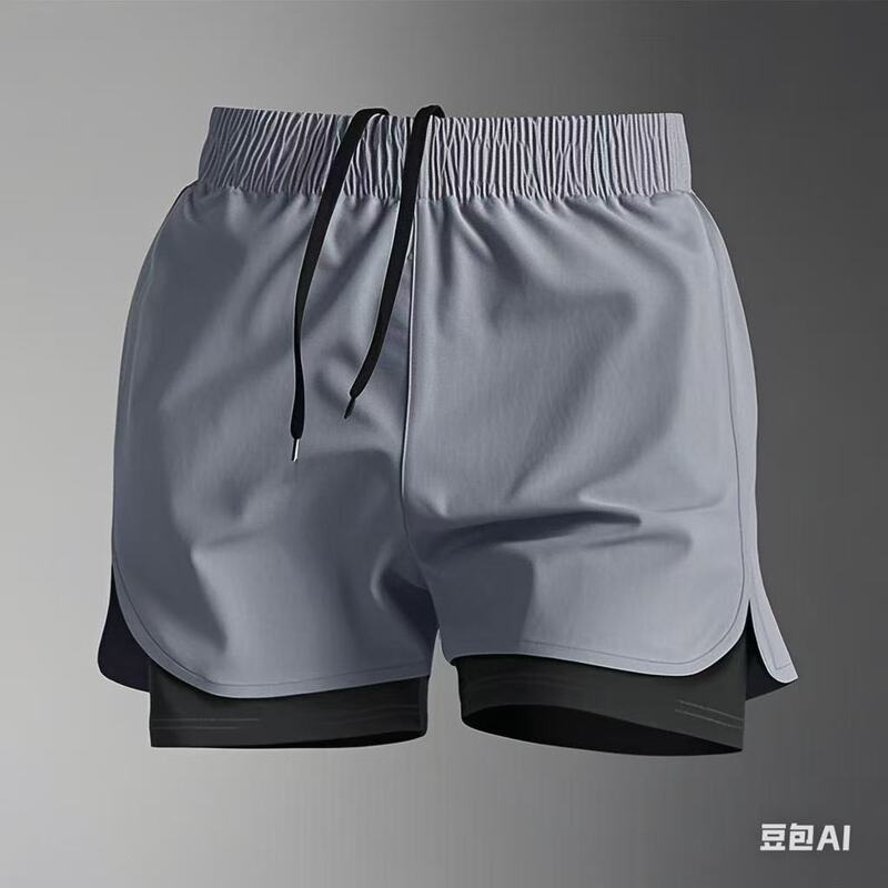 Summer Sports Men's Quick-Drying Sports Shorts, Double-Layer Anti-Embarrassment Running Fitness High-Elastic Three-Quarter Pants, Breathable and Comfortable