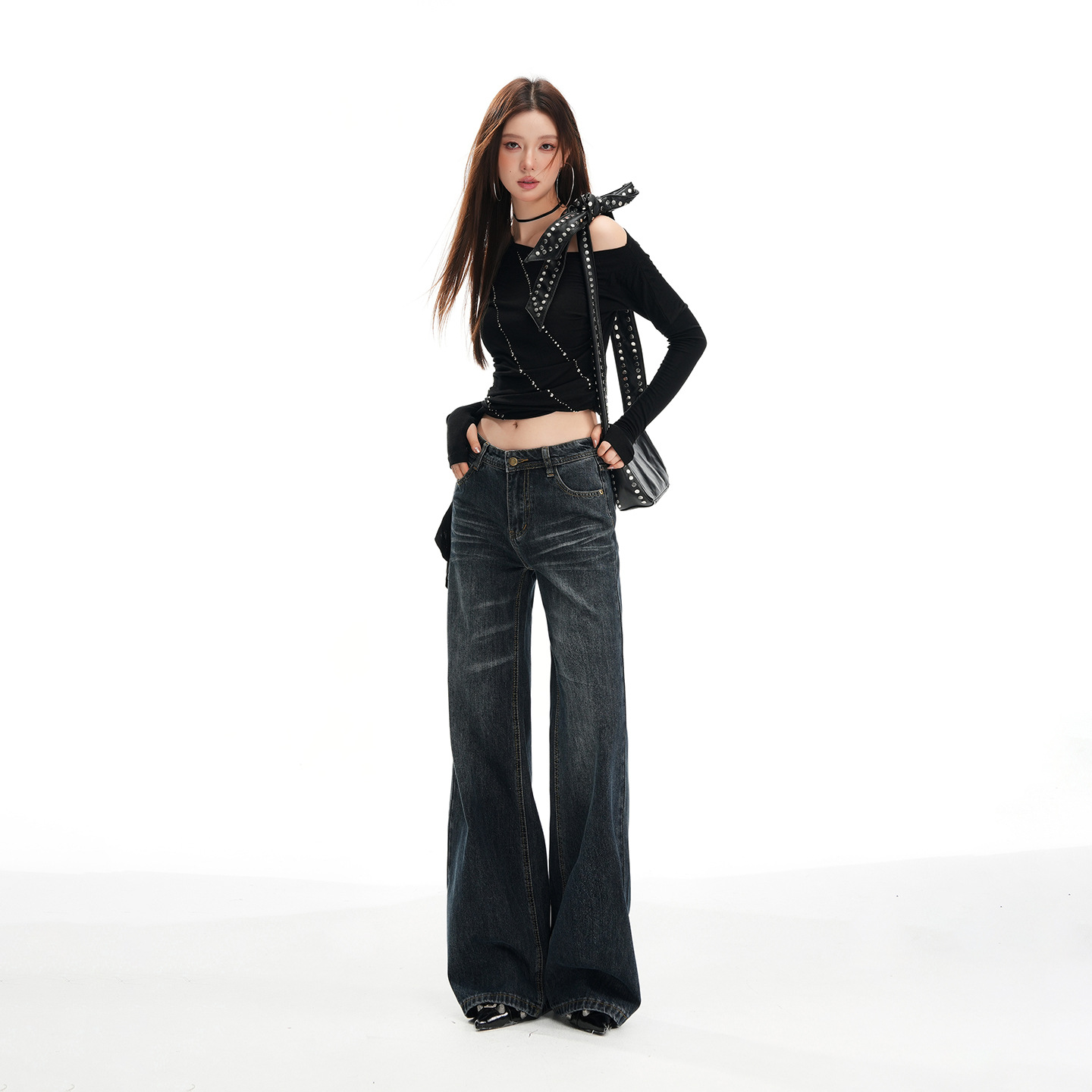 25 Autumn and Winter New American Niche Trendy Retro Low-Waist Slightly Loose Slimming Look Versatile Bootcut Jeans for Women