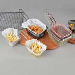 Mini fry basket, electroplated American snack food basket, stainless steel multifunctional square wire fry basket, French fries basket