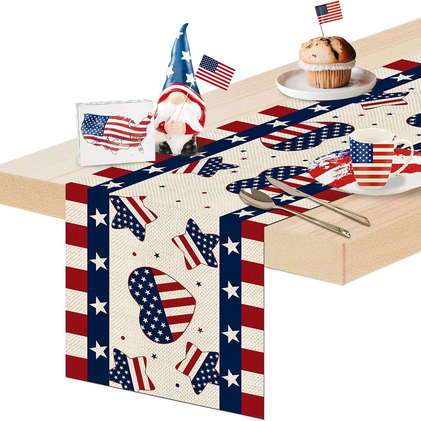 Transfronterizo 2024 Amazon nuevo día independiente pentáculo lino tabla bandera tabla de comedor tabla de té tabla de bandera