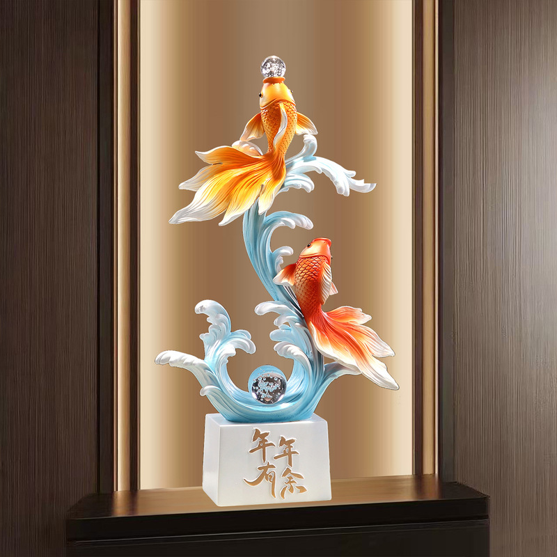 入户玄关招财锦锂年年有鱼大摆件客厅壁龛轻奢高档装饰品乔迁礼物|undefined