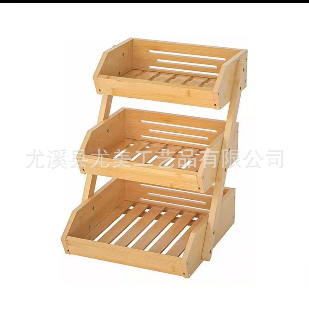 Estante de almacenamiento multifuncional caja de almacenamiento de aperitivos de escritorio multicapa cesta de pan de bambú cesta de frutas estante de almacenamiento de vegetales de tres capas