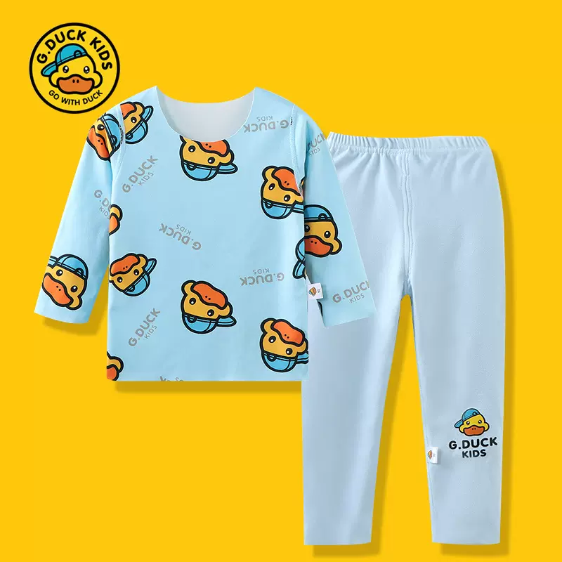 无骨德绒内衣套装秋衣秋裤男女童睡衣家居服德绒卡通图案儿童款